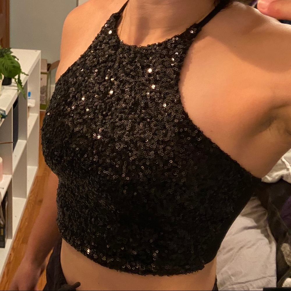 Shiny Black Crop Top